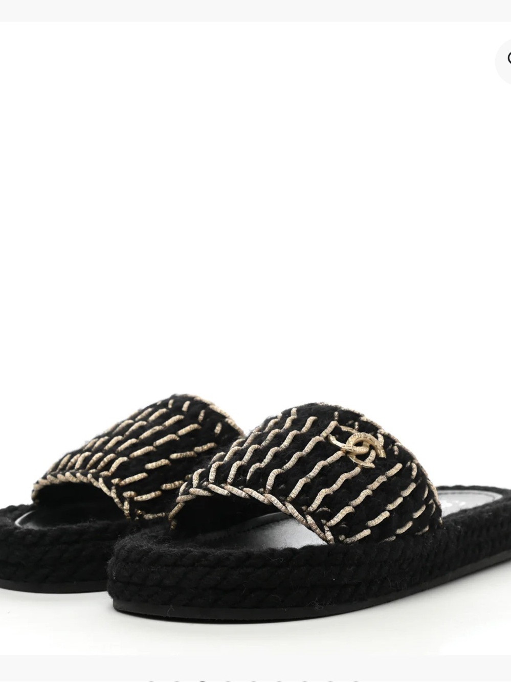 CHANEL Black & Gold Braided Flat Sandals, Knitted Wool Braided Slide Mules 37.5 - Picture 3 of 15